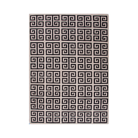 Flat-Weave Geometric Pattern Wool // Ivory & Black (5'L x 8'W)