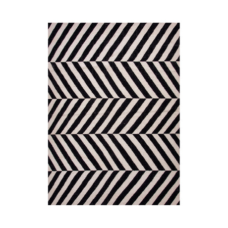 Flat-Weave Stripe Pattern Wool // Black & Ivory (2'L x 3'W)