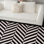 Flat-Weave Stripe Pattern Wool // Black & Ivory (2'L x 3'W)