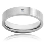 Titanium & Diamond Brushed Flat Comfort Fit Ring (Size 7)