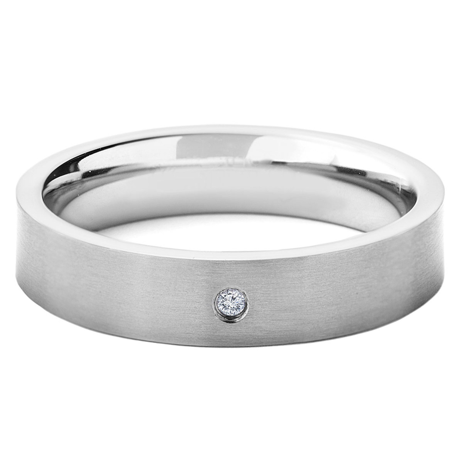 Titanium & Diamond Brushed Flat Comfort Fit Ring (Size 7) - Crucible
