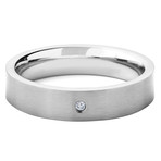 Titanium & Diamond Brushed Flat Comfort Fit Ring (Size 7)