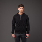 Jacob Holston // Munich Leather Hooded Zip Up Sweater // Black  (S)