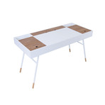 Kasper Desk Study Table (White Lacquer + Natural Oak)