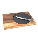 Acacia Wood & Stainless Steel Serving Plate