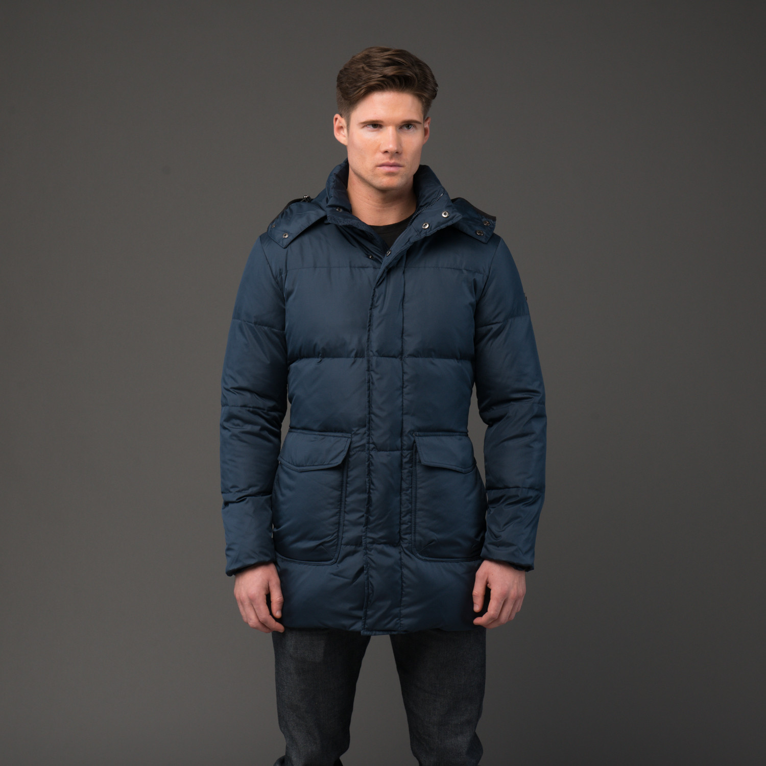 Roberto Cavalli Down Hooded Puffer Jacket with Tiger Interior // Navy ...