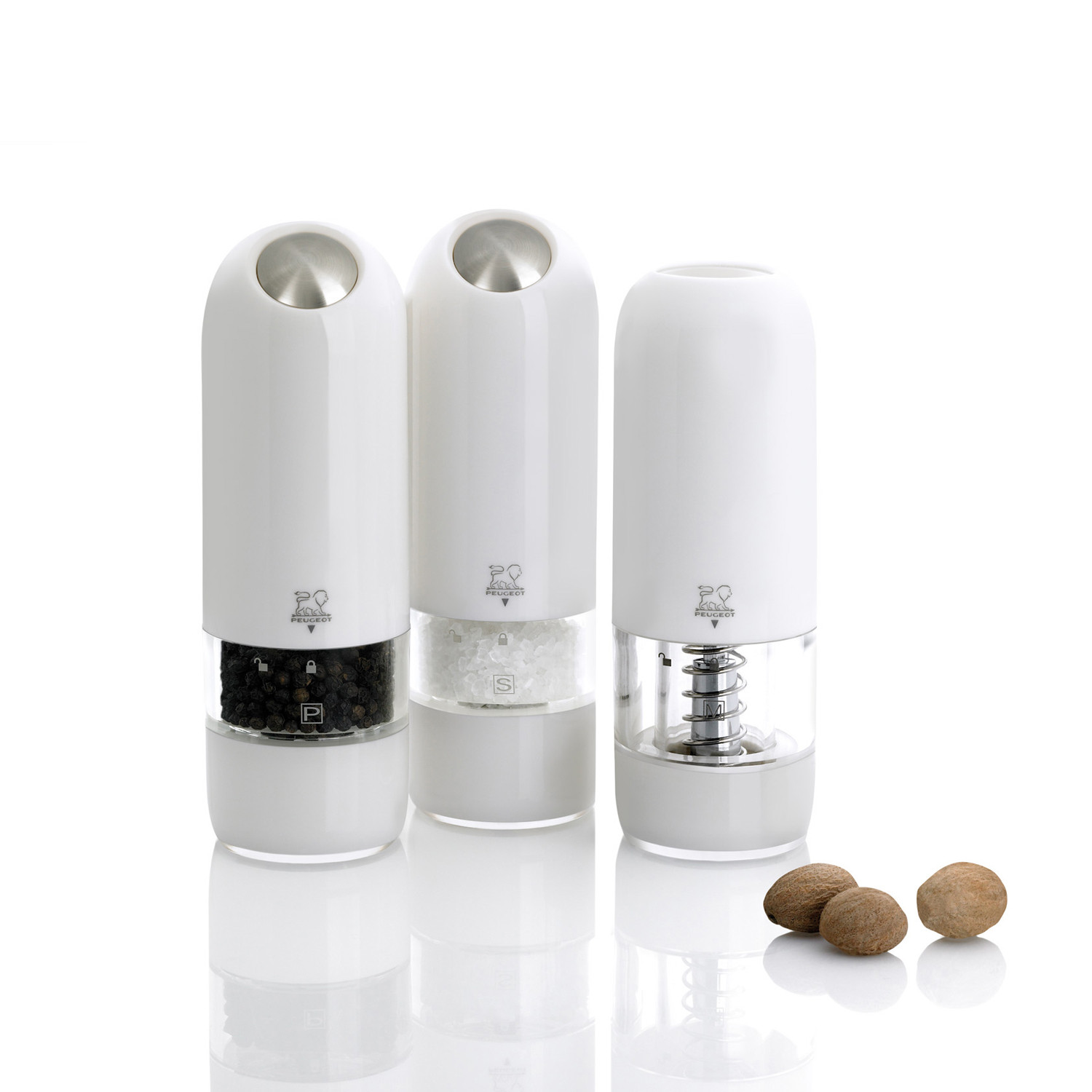 Electric salt and pepper mill set ALASKA, gift box, white, Peugeot