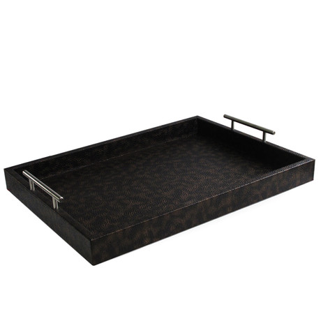 Ostrich Leather Tray With Handles (Black)