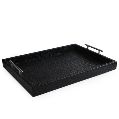Leather Tray With Handles Alligator