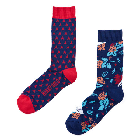Blue Arrows + Roses Sock Combo // Set of 2