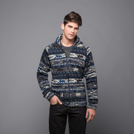 Cunningham Grey Aztec Shawl Collar Sweater (S)