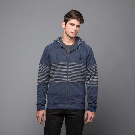 Morse Zip Up Fleece Stripe Hoodie (S)