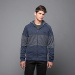 Morse Zip Up Fleece Stripe Hoodie (L)