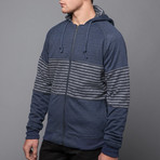 Morse Zip Up Fleece Stripe Hoodie (L)