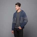 Morse Zip Up Fleece Stripe Hoodie (L)