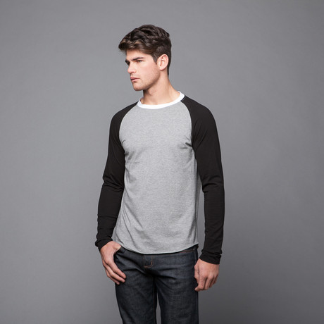 Booth Heather Grey Contrast Sleeve Crew Neck T (S)