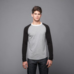 Booth Heather Grey Contrast Sleeve Crew Neck T (M)