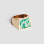 Chrysocolla + Malachite + Azurite Brass Ring (Size 6)