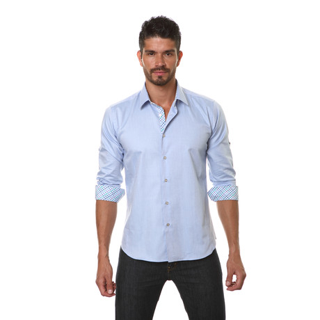 Long Sleeve Button Up Shirt // Blue + Gingham (XL)