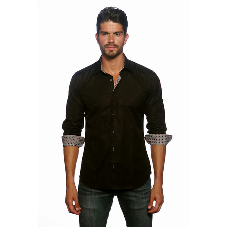 Long Sleeve Button Up Shirt // Black + Geo (M)