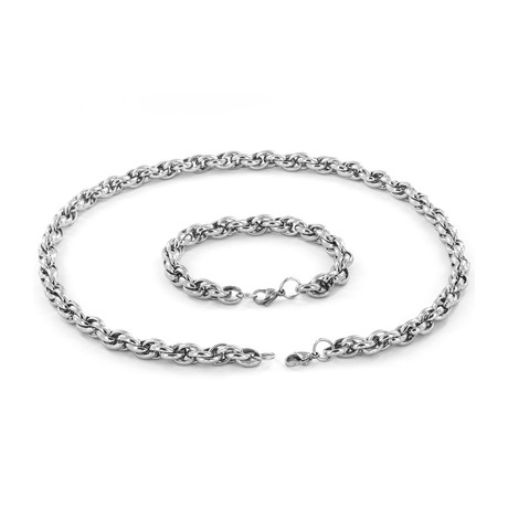 Rope Chain Necklace + Bracelet (24" Necklace // Silver)