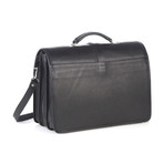 Triple Compartment Leather Briefcase (Black)