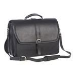 Triple Compartment Leather Briefcase (Black)