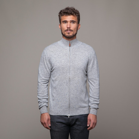 Merino + Cashmere Cardigan Zip // Light Grey (L)