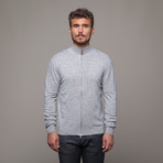 Merino + Cashmere Cardigan Zip // Light Grey (L)