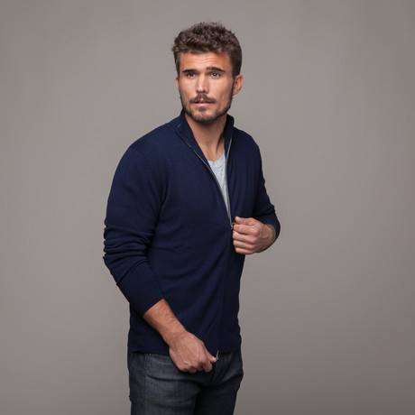 Merino + Cashmere Cardigan Zip // Dark Blue (S)