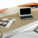 Bradley Beige Leather & Orange Office Desk