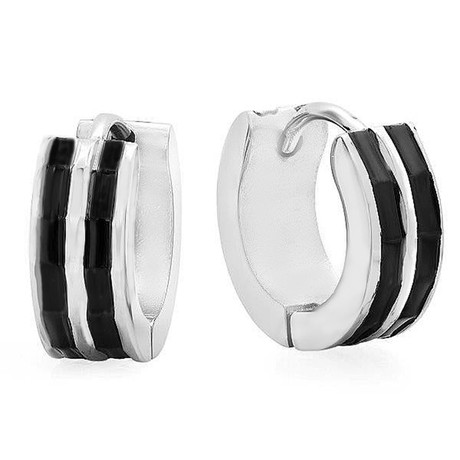 Stainless Steel Huggies Earrings with Black Design