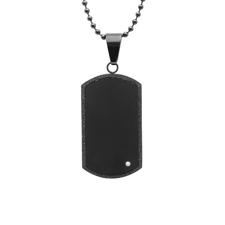 Stainless Steel Dog Tag Pendant with Diamond Accent (Black)