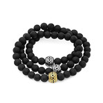 Lava Bead Stretch Bracelet with Steel Ball Accents