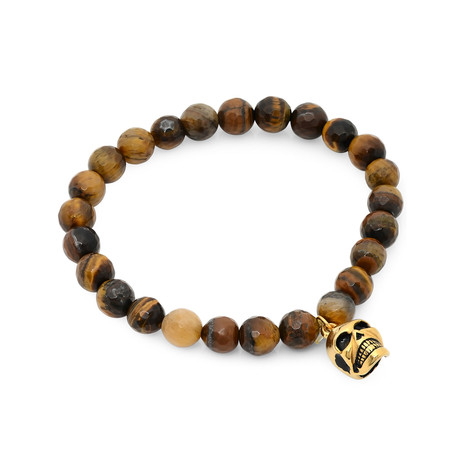 Tiger Eye Bead Bracelet with Skull Accent