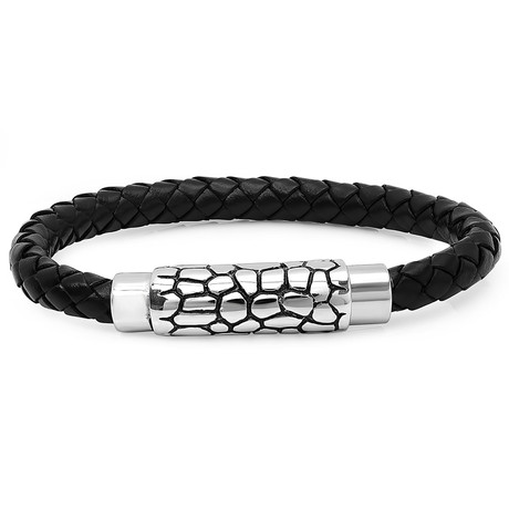 Leather Bracelet with Textured Clasp