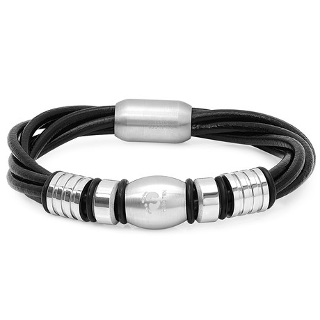 Leather Rope Bracelet with Stainless Steel Accent