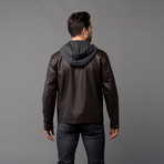 Leather Moto Jacket + Hoodie // Dark Brown (S)