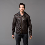 Leather Moto Jacket + Hoodie // Dark Brown (S)