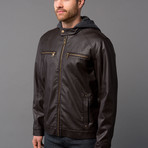 Leather Moto Jacket + Hoodie // Dark Brown (S)