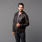 Leather Moto Jacket + Hoodie // Dark Brown (S)