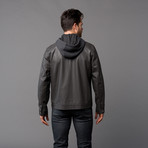 Leather Moto Jacket + Hoodie // Charcoal (S)