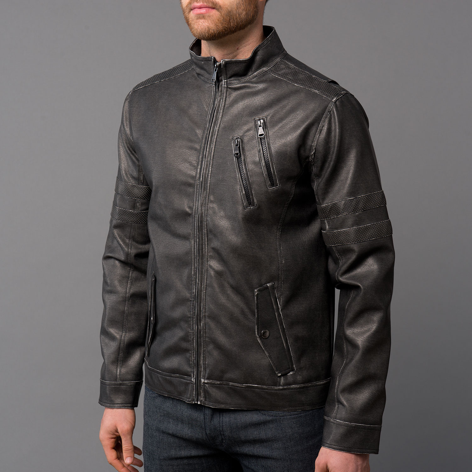 Urban Republic // Two-Tone Leather Biker Jacket // Black (XL) - Urban ...