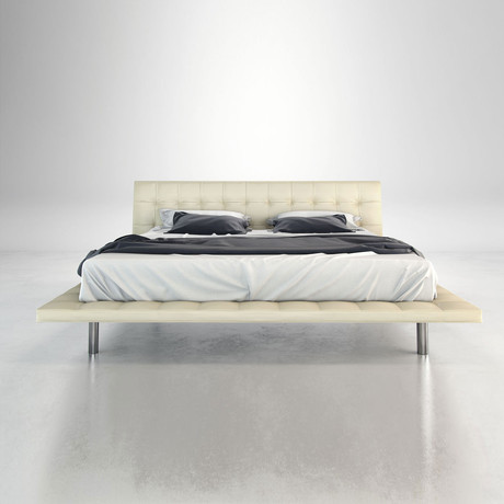 Howard Bed // Oyster White Leather (Eastern King: 97"L x 94"W x 40"H)