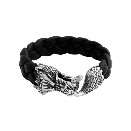 Leather Bracelet + Large Silver Dragon Clasp