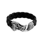 Leather Bracelet + Large Silver Dragon Clasp