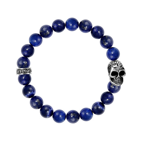 Lapis Bead Bracelet + Skull