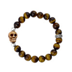 Brown Tiger Eye Bead Bracelet + Bone Skull