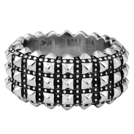 Pyramid Studded Wide Band Ring (Size: 10)