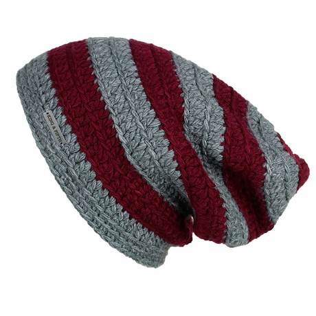 The Beeskie Slouchy Beanie // Grey + Port Stripe